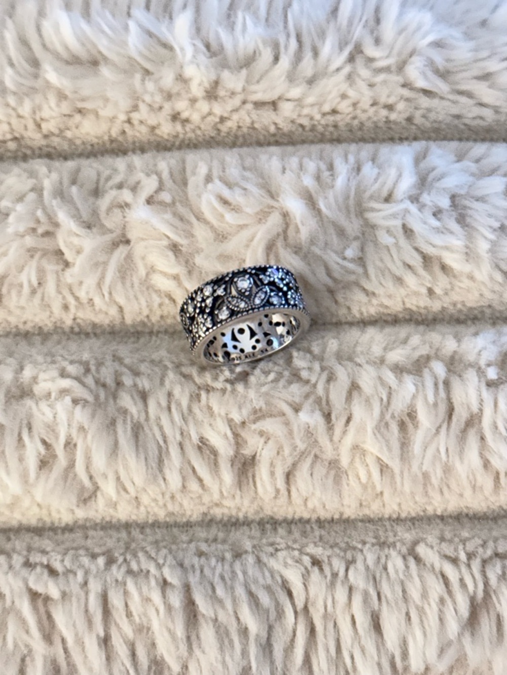 Pandora Sterling Silver Floral Marcasite Band Ring - Silver